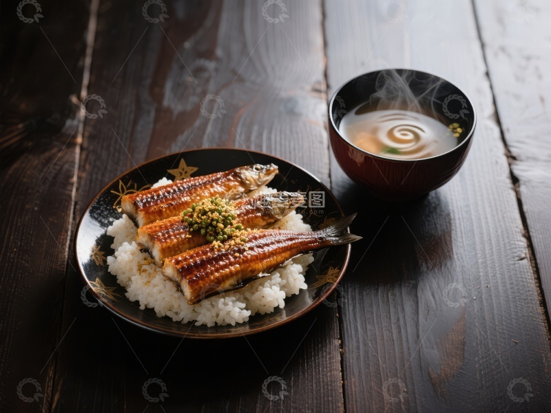 高清大图下载【趣麦麦图】鳗鱼饭配茶汤，日式美食
