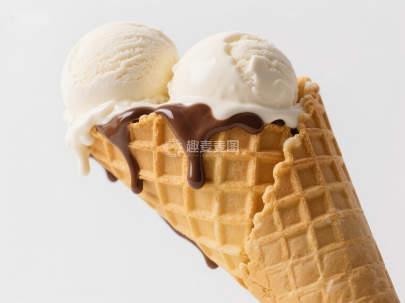 高清大图下载【趣麦麦图】双球冰淇淋配巧克力酱
