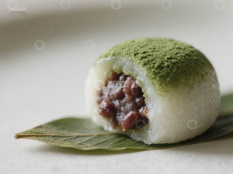高清大图下载【趣麦麦图】抹茶红豆大福特写