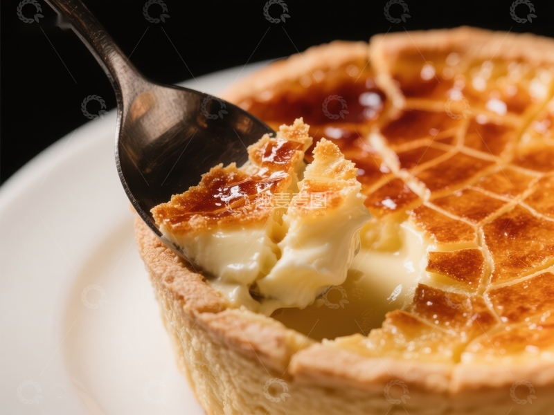 高清大图下载【趣麦麦图】勺子舀起的蛋挞特写