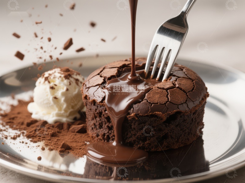 高清大图下载【趣麦麦图】巧克力熔岩蛋糕配冰淇淋