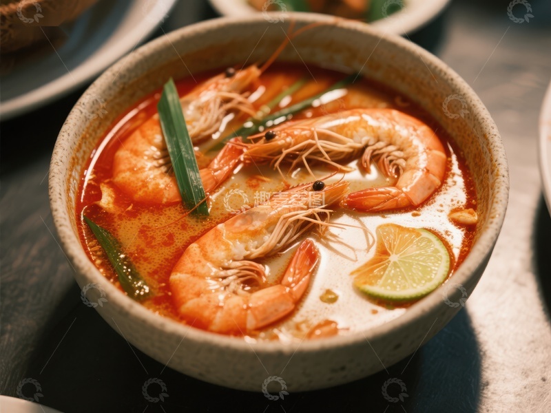 高清大图下载【趣麦麦图】泰式酸辣虾汤，鲜美诱人