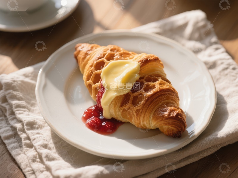 高清大图下载【趣麦麦图】奶油草莓酱配羊角面包