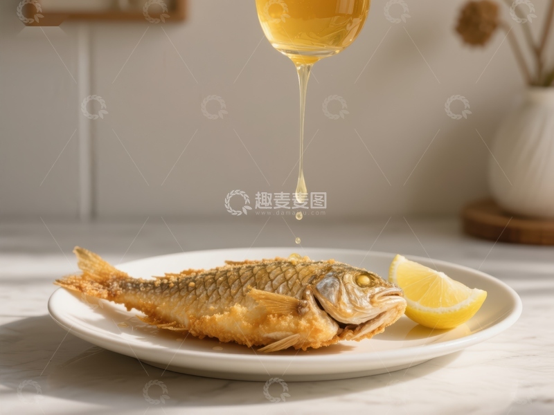 高清大图下载【趣麦麦图】蜂蜜浇灌煎鱼，搭配柠檬