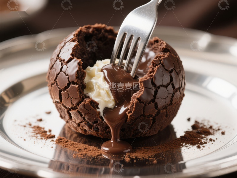 高清大图下载【趣麦麦图】巧克力熔岩蛋糕配奶油