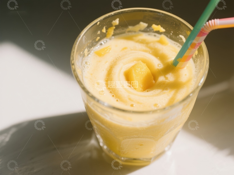 高清大图下载【趣麦麦图】芒果奶昔玻璃杯中特写