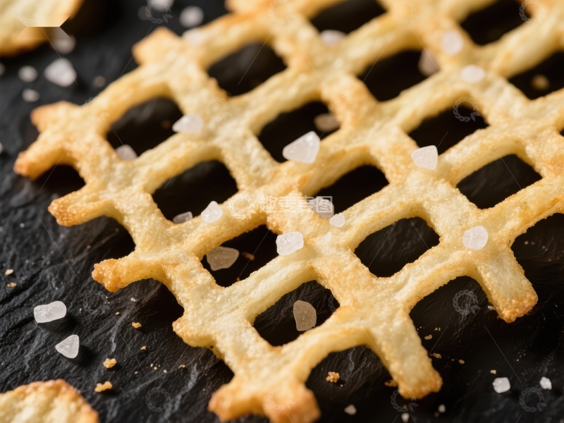 高清大图下载【趣麦麦图】金黄格栅饼干撒盐特写