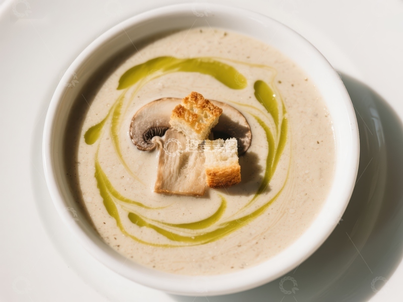 高清大图下载【趣麦麦图】奶油蘑菇汤配面包丁