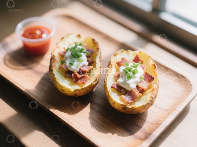 高清大图下载【趣麦麦图】烤土豆配酸奶油和培根