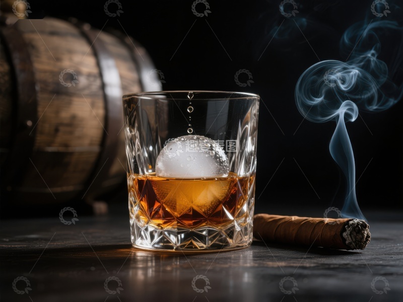 高清大图下载【趣麦麦图】威士忌与雪茄的奢华享受