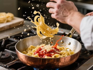 厨师抛洒意大利面的瞬间