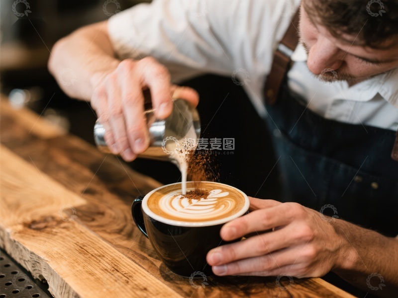 高清大图下载【趣麦麦图】咖啡师精心制作拿铁艺术