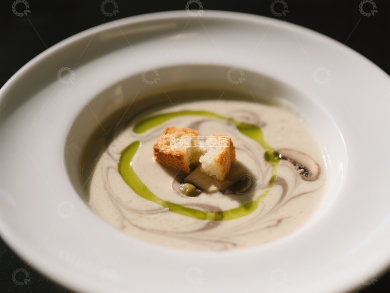 高清大图下载【趣麦麦图】奶油蘑菇汤配面包丁