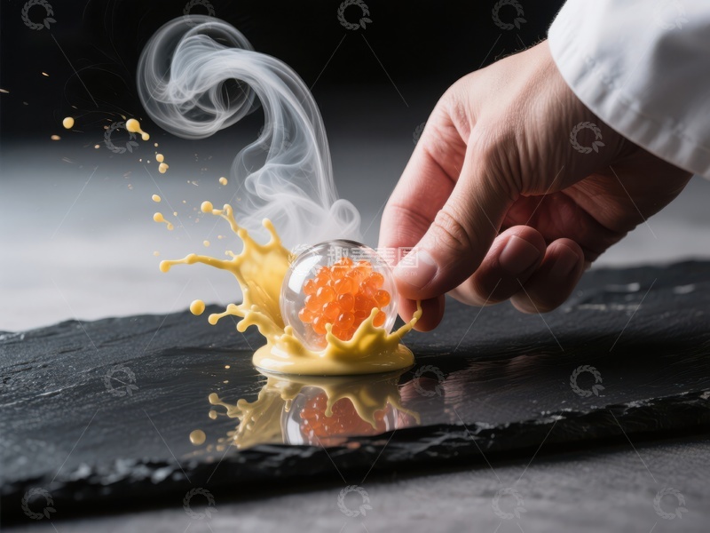 高清大图下载【趣麦麦图】厨师倾倒烟熏鱼子酱瞬间