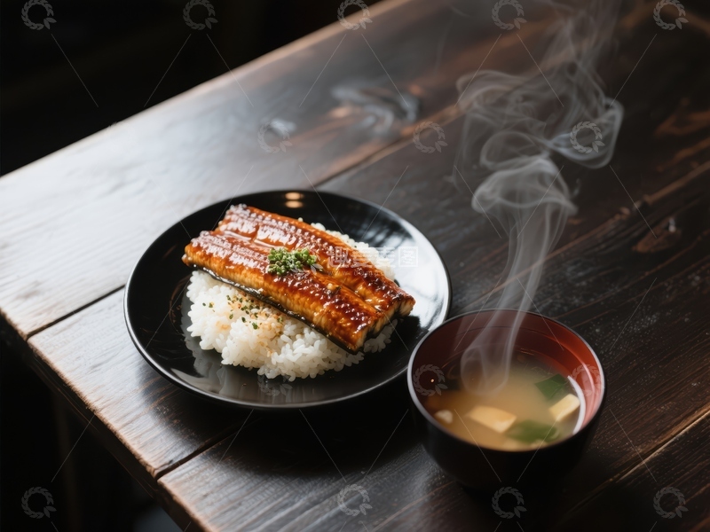高清大图下载【趣麦麦图】热腾腾的鳗鱼饭与味噌汤
