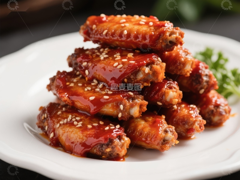高清大图下载【趣麦麦图】酱烤鸡翅，撒芝麻点缀