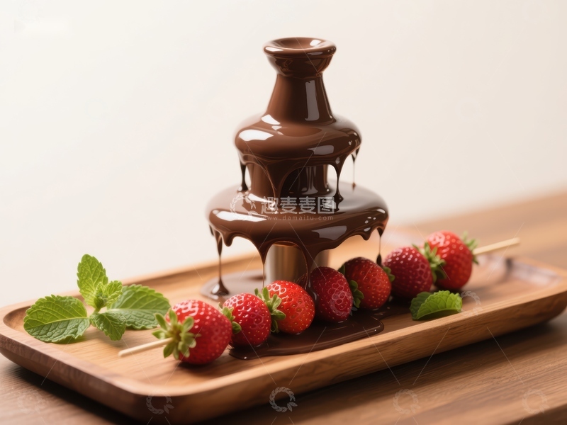 高清大图下载【趣麦麦图】巧克力喷泉配草莓串