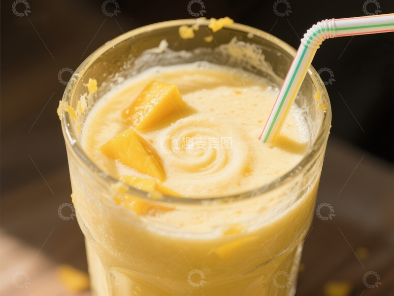 高清大图下载【趣麦麦图】芒果奶昔特写，清新美味