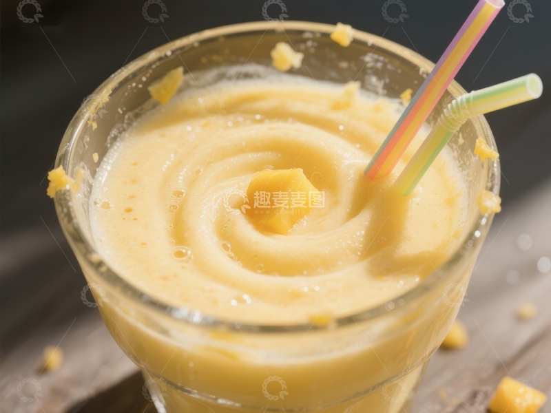 高清大图下载【趣麦麦图】芒果奶昔特写，色彩鲜艳诱人