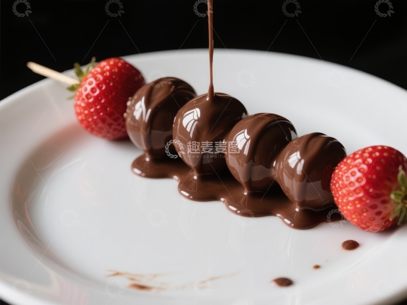 高清大图下载【趣麦麦图】巧克力淋滴草莓串