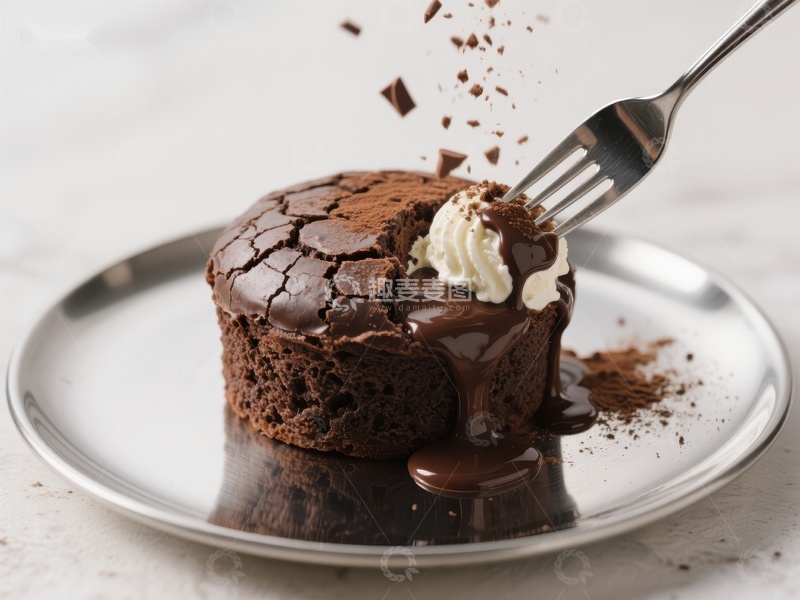 高清大图下载【趣麦麦图】巧克力熔岩蛋糕配奶油