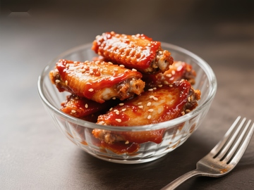 玻璃碗中的美味烤鸡翅