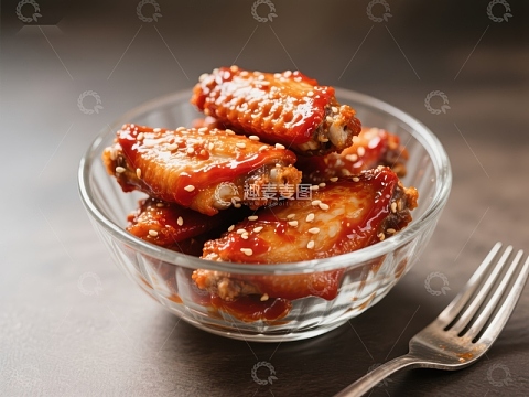 玻璃碗中的美味烤鸡翅
