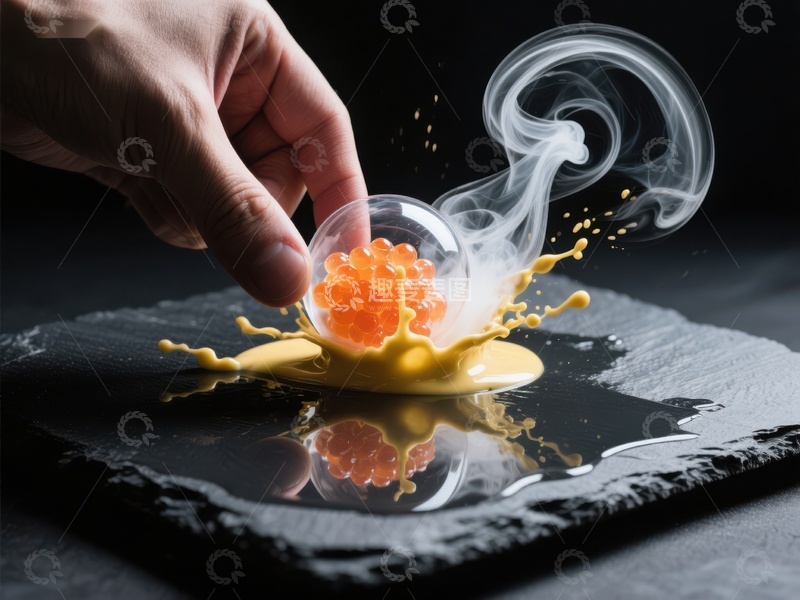 高清大图下载【趣麦麦图】烟雾缭绕中的橙色鱼子酱