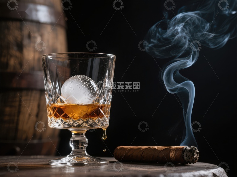 高清大图下载【趣麦麦图】威士忌与雪茄的静谧时光