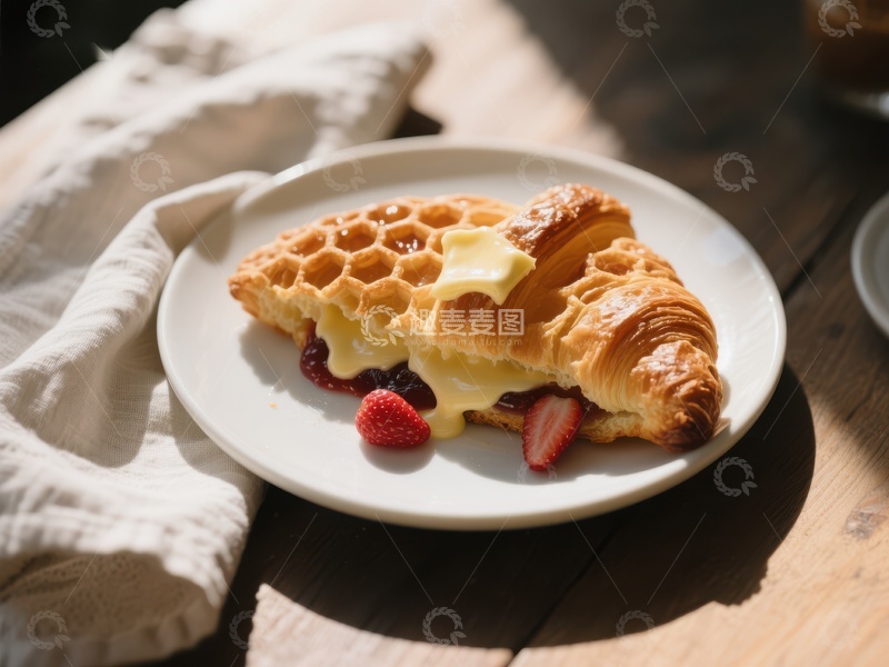 高清大图下载【趣麦麦图】美味华夫饼与羊角面包的完美结合