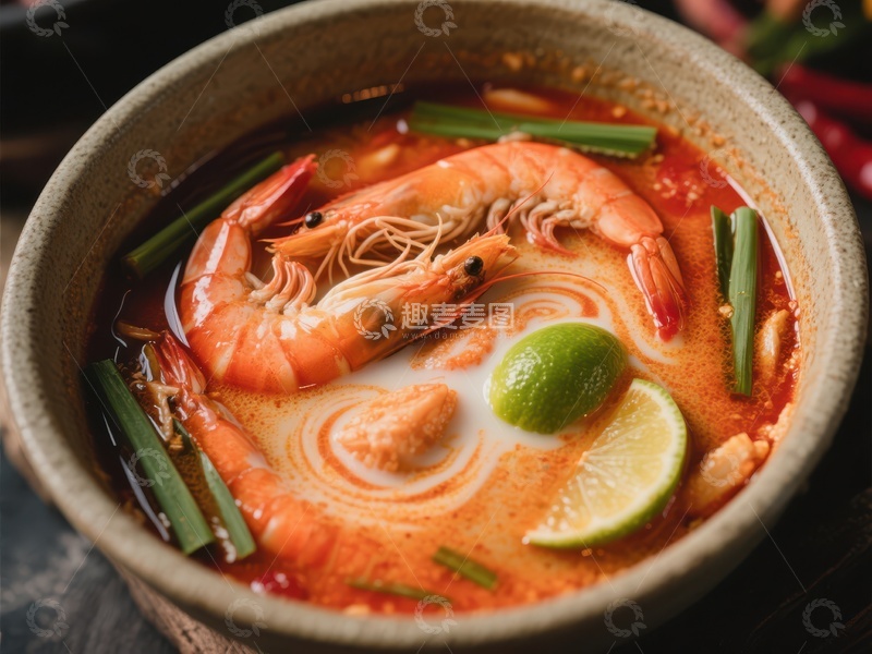高清大图下载【趣麦麦图】泰式酸辣汤，鲜虾与柠檬的完美融合