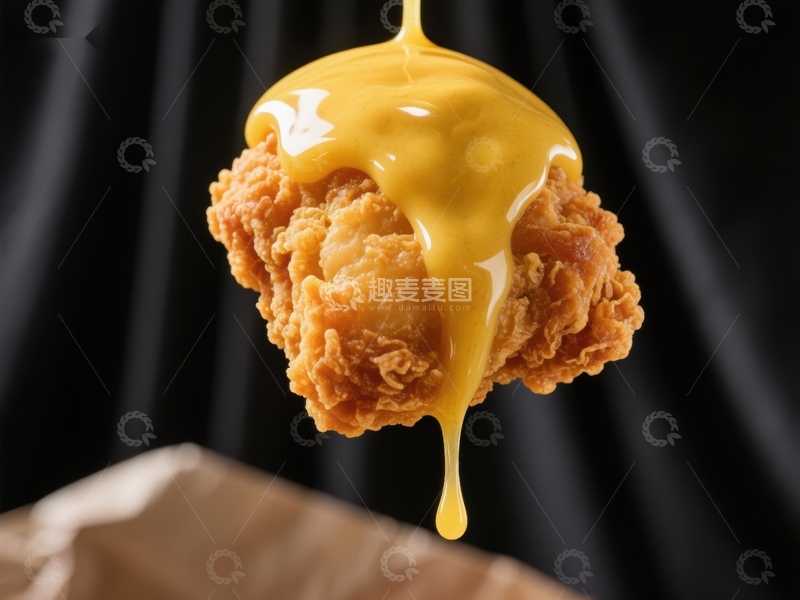 高清大图下载【趣麦麦图】金黄炸鸡淋上浓郁芝士酱