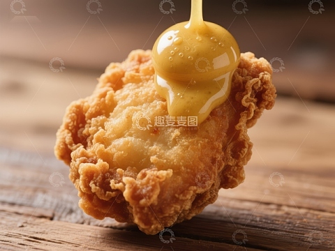 炸鸡块淋上酱汁的特写