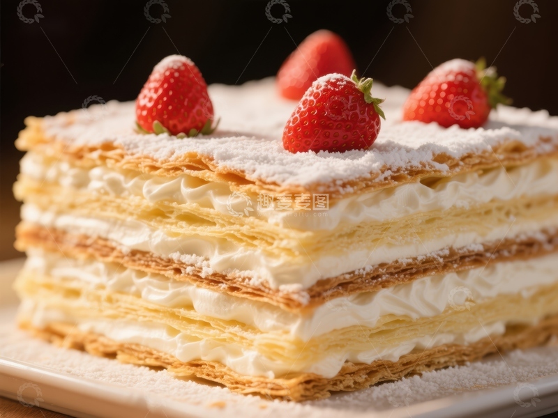 高清大图下载【趣麦麦图】草莓奶油千层蛋糕