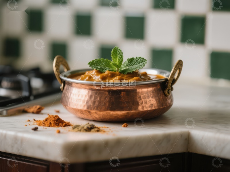 高清大图下载【趣麦麦图】铜锅中的香料咖喱