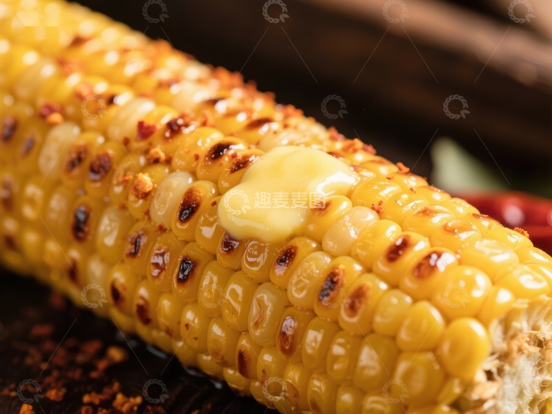 高清大图下载【趣麦麦图】烤玉米棒上的融化的黄油