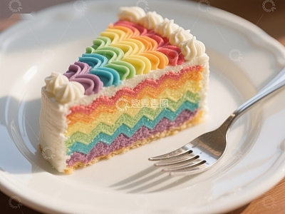 彩虹蛋糕切片，色彩斑斓的甜点
