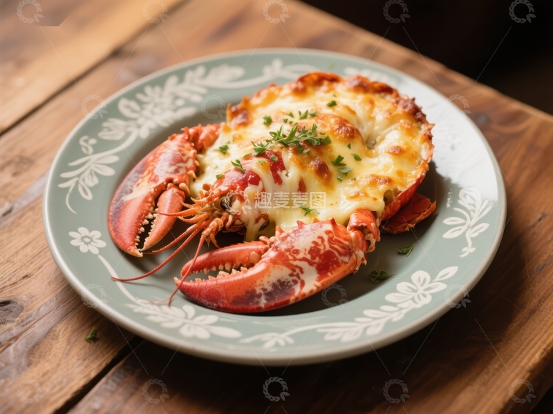 高清大图下载【趣麦麦图】芝士焗龙虾，美味海鲜佳肴