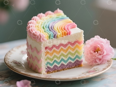 彩虹蛋糕切片，色彩斑斓的甜点