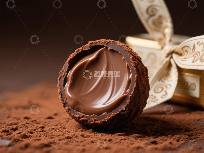 高清大图下载【趣麦麦图】巧克力球切开，露出丝滑内馅