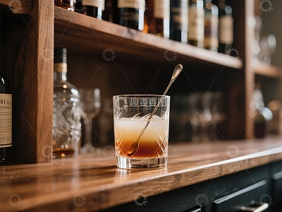 木质吧台上的经典鸡尾酒