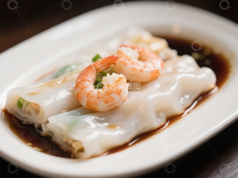 高清大图下载【趣麦麦图】鲜虾肠粉，淋上酱油的美味佳肴