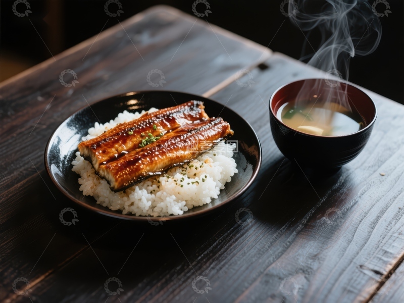 高清大图下载【趣麦麦图】鳗鱼饭配热汤，日式美食