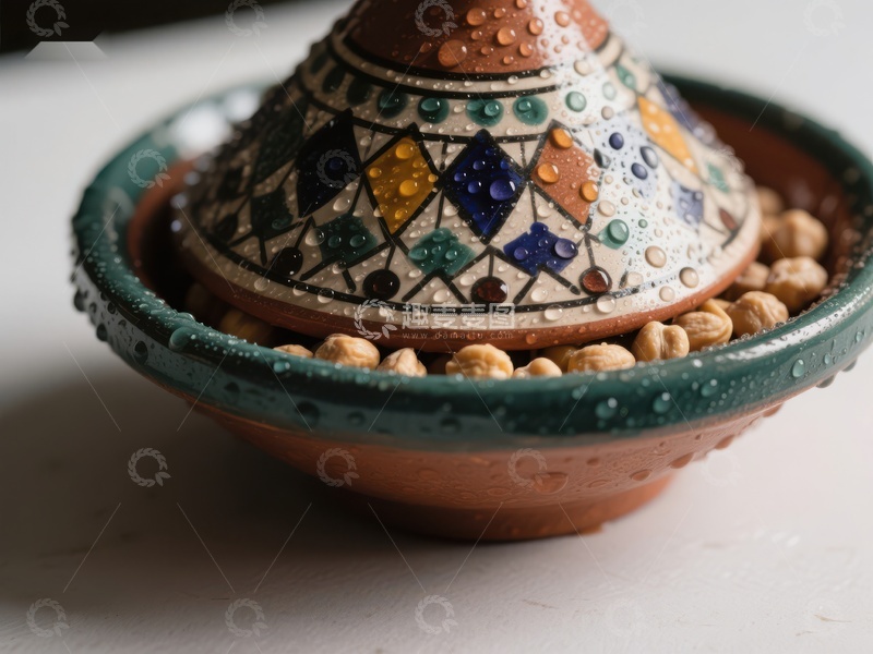 高清大图下载【趣麦麦图】色彩斑斓的陶制塔吉锅与鹰嘴豆