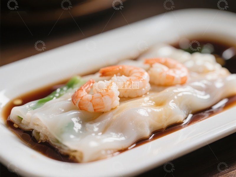 高清大图下载【趣麦麦图】鲜虾肠粉，淋上酱油的美味