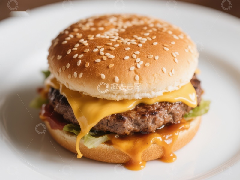 高清大图下载【趣麦麦图】芝士汉堡特写，诱人美味