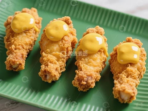 炸鸡腿配黄色酱料