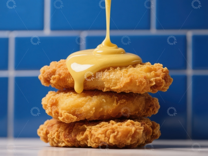 高清大图下载【趣麦麦图】酱汁淋在炸鸡块上