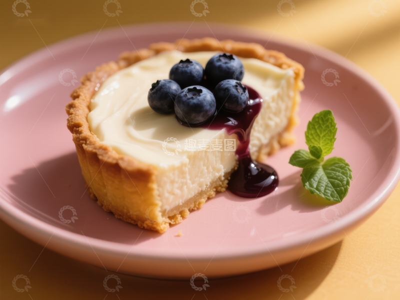 高清大图下载【趣麦麦图】蓝莓芝士挞，点缀薄荷叶