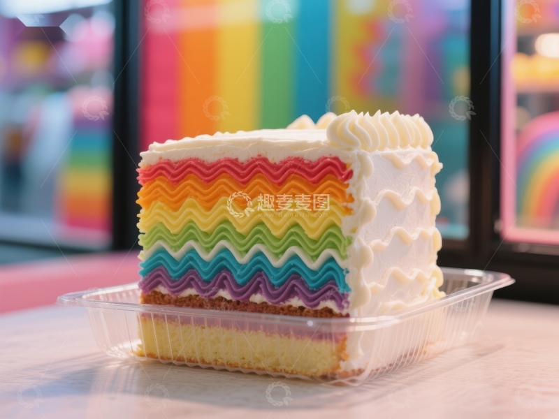 高清大图下载【趣麦麦图】彩虹蛋糕切片，色彩斑斓的甜点